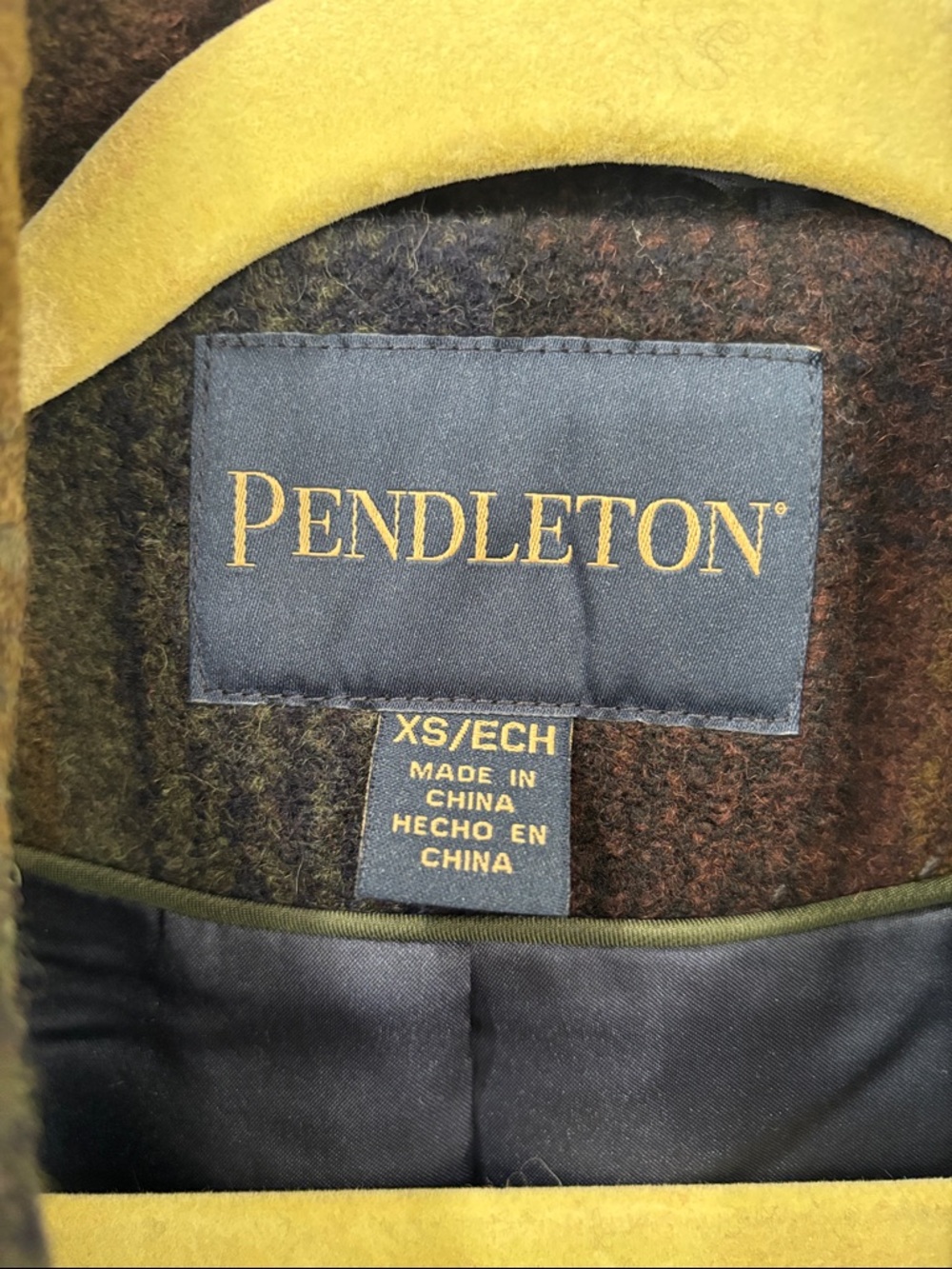 Pendleton Multicolor Plaid Wool Pea Coat in Mustard, Brown & Navy - Picture 2 of 8